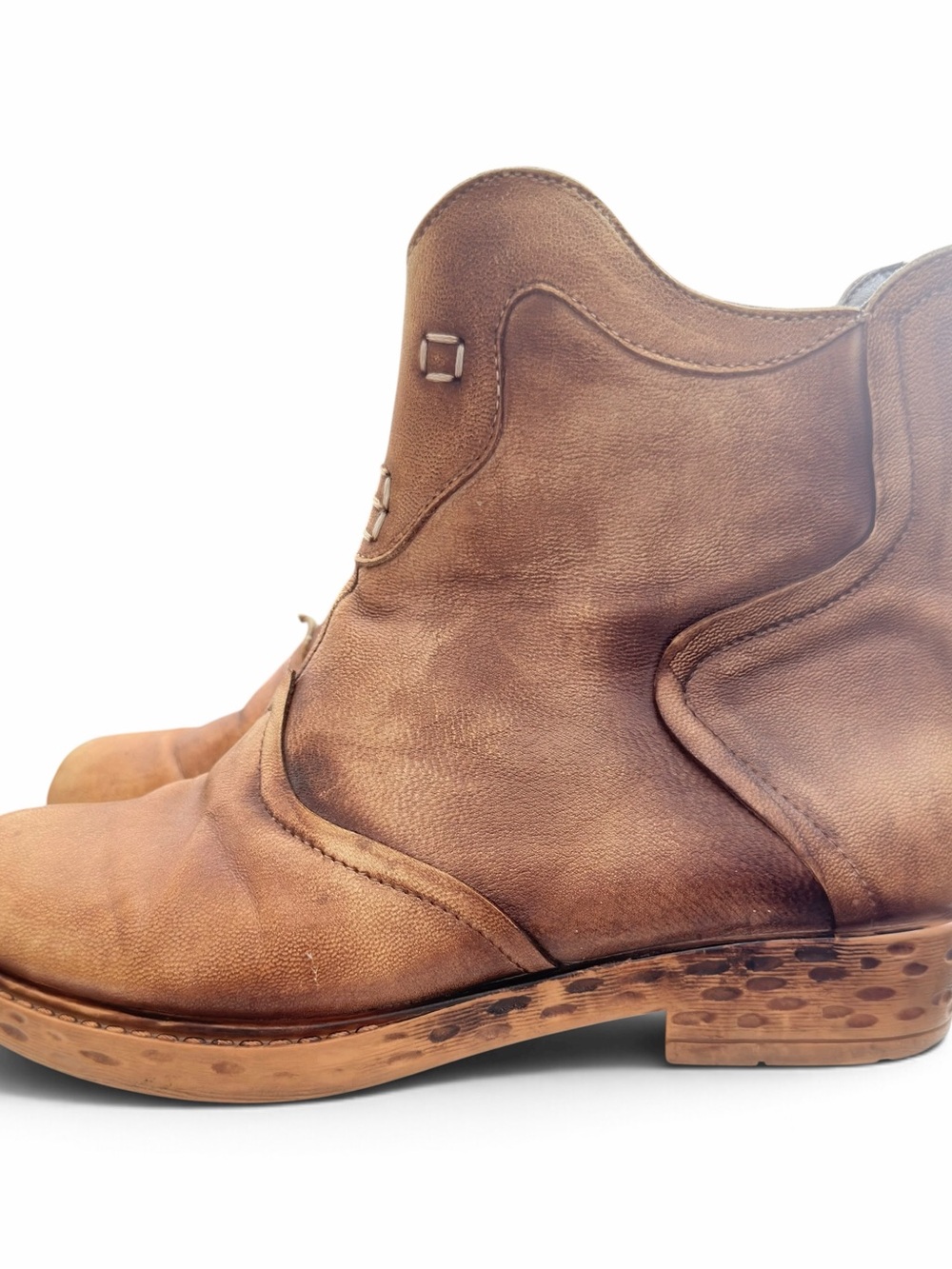 socofy size 39 distressed brown leather ankle boots western boho zip up